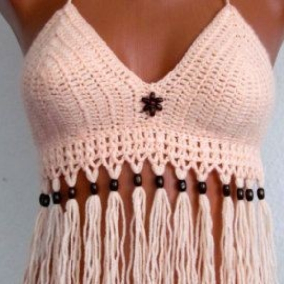 Hippie style cream halter top - Picture 2 of 3